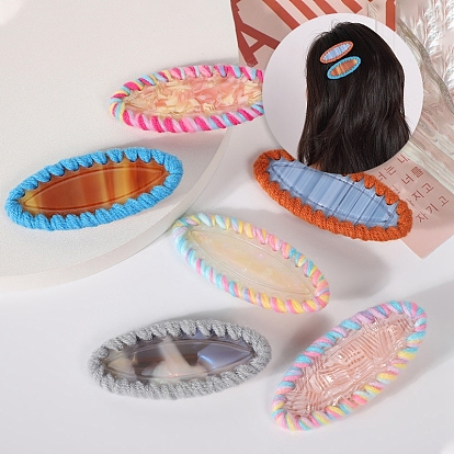 Pasadores de pelo ovalados de acetato de celulosa e hilo de lana de cocodrilo, accesorios para el cabello para mujeres y niñas