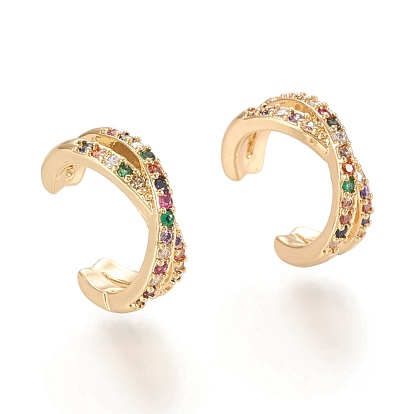 Brass Micro Pave Cubic Zirconia Cuff Earrings, Colorful
