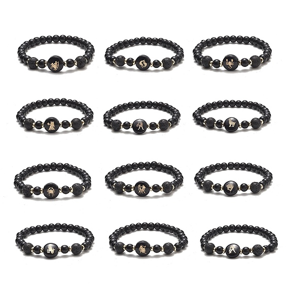 Ensembles de bracelets extensibles en verre et pierre de lave naturelle et hématite synthétique, bracelets de perles au chalumeau faits à la main douze constellations