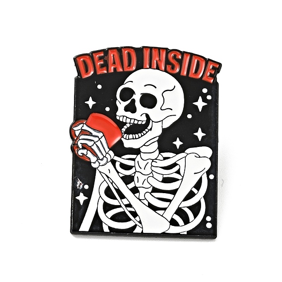 Squelette avec gobelet en émail halloween, Mot mort à l'intérieur d'un insigne en alliage pour vêtements de sac à dos, électrophorèse noir