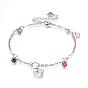 304 Stainless Steel Charm Bracelets, with Glass Rhinestone and Lobster Claw Clasps