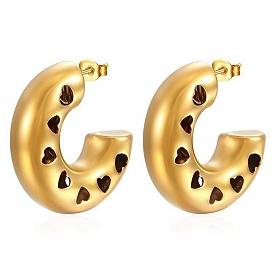 304 Stainless Steel Ring Stud Earrings, Half Hoop Earrings
