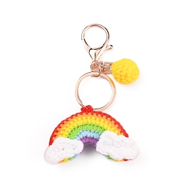 Alloy Keychains, Alloy Clasp and Knitting Cloth Rainbow and Knitting Ball