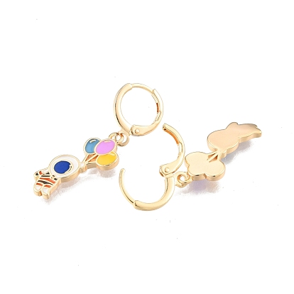 Colorful Enamel Spaceman Dangle Leverback Earrings, Brass Jewelry for Women, Cadmium Free & Nickel Free & Lead Free