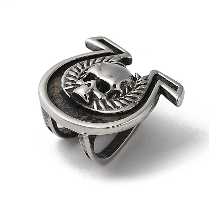 304 Stainless Steel Slide Charms, Horseshoe with Skull