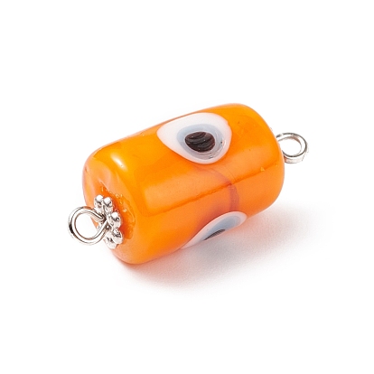 Breloques de connecteur de lampwork de colonne de mauvais œil faites à la main, avec des perles d'espacement marguerites en alliage plaqué argent, couleur mixte