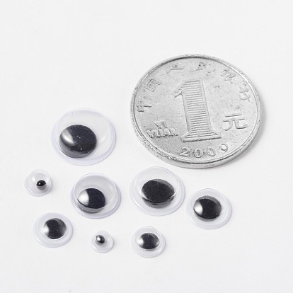 Plat noir et blanc tortiller plastique yeux écarquillés rondes cabochons artisanat scrapbooking bricolage accessoires de jouets, 4~12x2~3 mm, sur 885 pcs / boîte