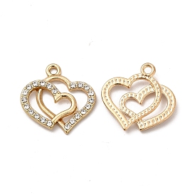 Alloy Crystal Rhinestone Pendants, Double Heart Charm