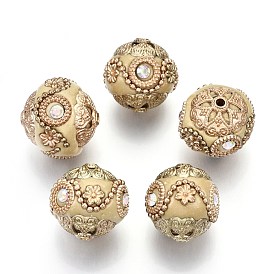 Perles Indonésiennes manuelles, avec les accessoires en métal, plaqué couleur dorée, ronde