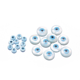 Shell Cabochons, with Synthetic Turquoise, Half Round with Evil Eye