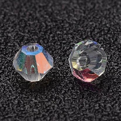 Perles en verre cristallisées d'imitation , couleur ab , facette, Toupie, vendu par sac