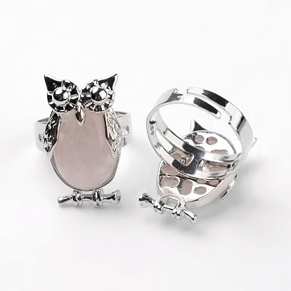 Owl Brass Gemstone Finger Rings, Platinum, 18mm