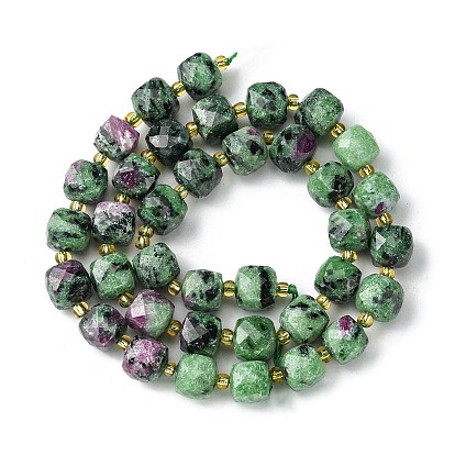 Natural Ruby in Zoisite Beads Strands, with Seed Beads, Faceted Cube