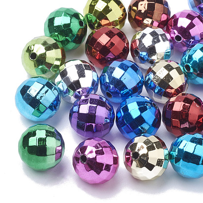 Perles acryliques plaquées par couleur, facette, ronde