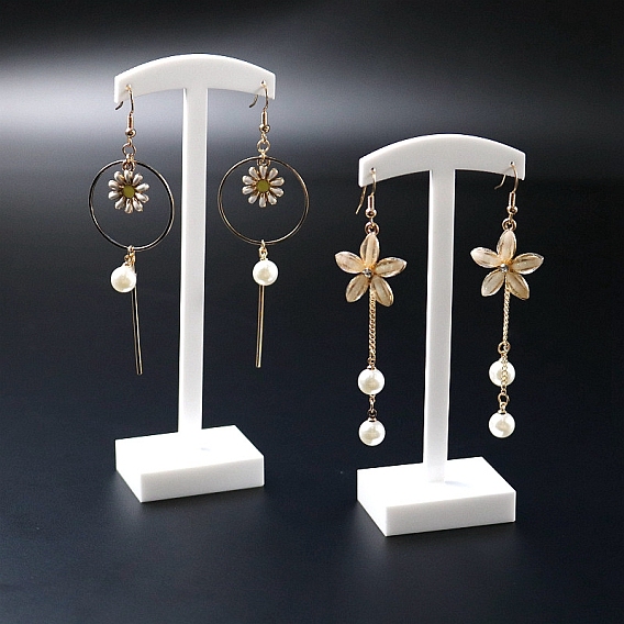 Présentoir de boucle d'oreille en acrylique en forme de t, présentoir à bijoux, stand d'arbre de bijoux, avec socle rectangle