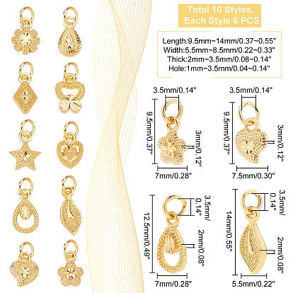 Amuletos de aleación galvanizada estilo pandahall elite 60 piezas 10, larga duración plateado, Con el anillo del salto del latón
