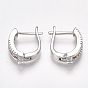 Brass Micro Pave Cubic Zirconia Hoop Earring Findings with Latch Back Closure, with Horizontal Loop