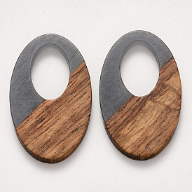 Transparent Resin & Walnut Wood Pendants, Waxed, Oval