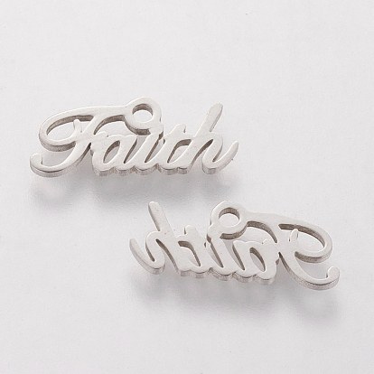 201 Stainless Steel Charms, Inspirational Message Charms, Word Faith