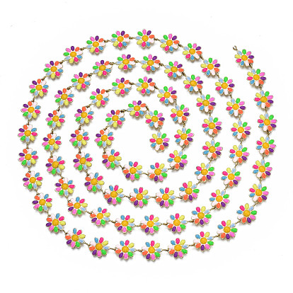 Латунные цепи с цветочными звеньями, с эмалью, несварные, реальный 16 k позолоченный