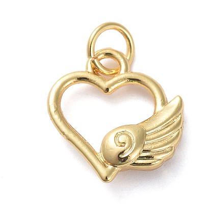 Brass Charms, Long-Lasting Plated, Matte Style, Real 18K Gold Plated, Heart and Wing