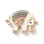 Brass Micro Pave Colorful Cubic Zirconia Connector Charms, with White Enamel, Cadmium Free & Lead Free, Long-Lasting Plated, Elephant
