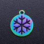Ion Plating(IP) 201 Stainless Steel Charms, Flat Round with Christmas Snowflake