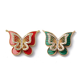 Synthetic Gemstone Pendants, Long-Lasting Plated Brass Micro Pave Clear Cubic Zirconia Butterfly Charms, Real 18K Gold Plated