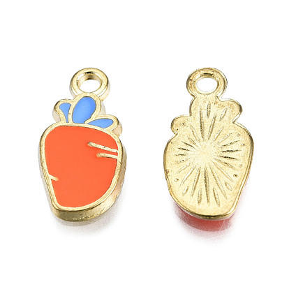 Alloy Enamel Pendants, Cadmium Free & Lead Free, Light Gold, Carrot