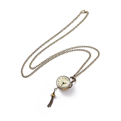 Ronde en alliage de montre de poche collier pendentif en quartz, avec des chaînes de fer et fermoirs pince de homard