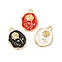 Alloy Enamel Pendants, Cadmium Free & Nickel Free & Lead Free, Golden, Oval with Rose & Word Love Charm