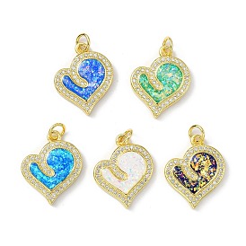 Brass Micro Pave Cubic Zirconia Pendants, with Synthetic Opal and Jump Ring, Long-Lasting Plated, Real 18K Gold Plated, Heart