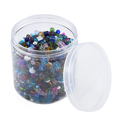 Perlas de vidrio, formas mixtas, con columna de contenedores de cuentas acrílicas
