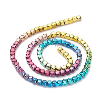 Rainbow Color Electroplate Non-magnetic Synthetic Hematite Beads Strands, Cube