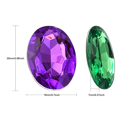 Faux diamant acrylique de taiwan cabochons dos et facettes, ovale