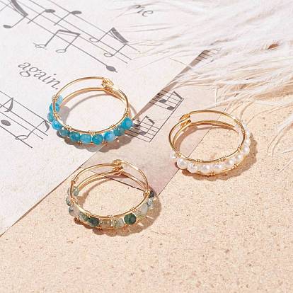 Плетеные кольца на палец из натуральных драгоценных камней, ювелирные изделия с драгоценными камнями в проволоке для женщин