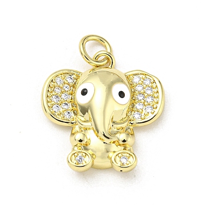 Brass Enamel with Cubic Zirconia Pendants, Elephant