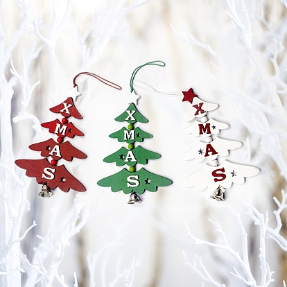 Árbol de navidad con palabra navidad creativo campana de madera puerta decoraciones colgantes, para adornos navideños