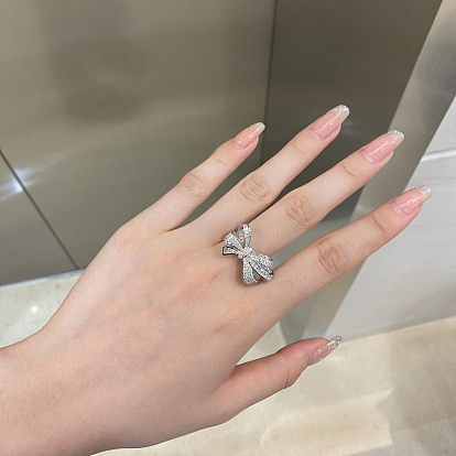925 женское кольцо на палец из стерлингового серебра с микропаве и прозрачным фианитом, бантом