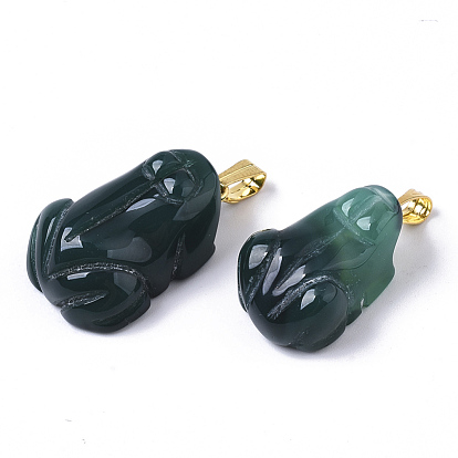 Natural Agate Pendants, with Golden Plated Metal(Brass or Iron Materials Random Delivery) Snap On Bails, Dyed, Frog