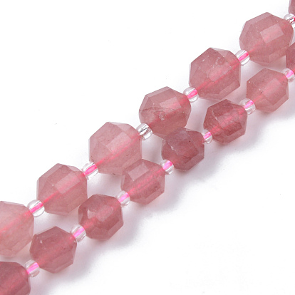 Cordes de perles de calcédoine naturelles, imitation quartz fraise, ronde, facette, teints et chauffée