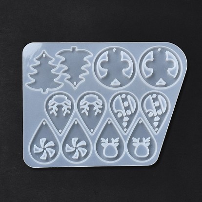 Moules en silicone pendentif bricolage thème de noël, moules de résine, pour la fabrication de bijoux en résine uv & résine époxy, larme & arbre & bonhomme en pain d'épice
