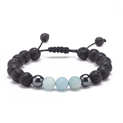 Bracelet de perles rondes tressées en pierres précieuses mélangées naturelles, pierre de lave et hématite synthétique, bijoux de pierres précieuses d'huile essentielle pour les femmes