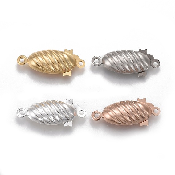 304 Stainless Steel Box Clasps, Multi-Strand Clasps, Oval