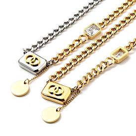 Collier à pendentif rectangle et strass, placage ionique (ip) 304 bijoux en acier inoxydable pour femmes
