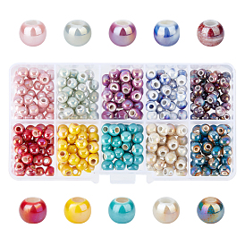 CHGCRAFT 300Pcs 10 Colors Handmade Porcelain Beads Strands, Fancy Antique Glazed Porcelain, Rainbow Plated, Round