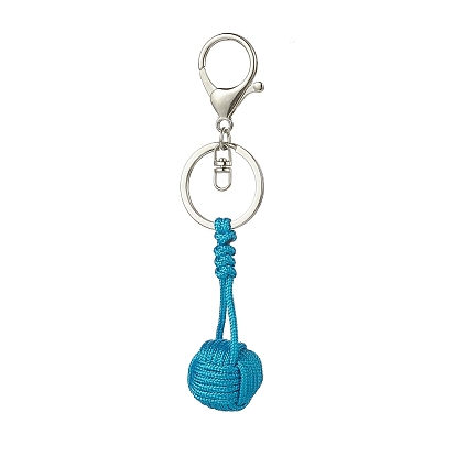 Porte-clés pendentif boule tressée en polyester et spandex, avec les accessoires en alliage, pour femme sac clé de voiture décoration