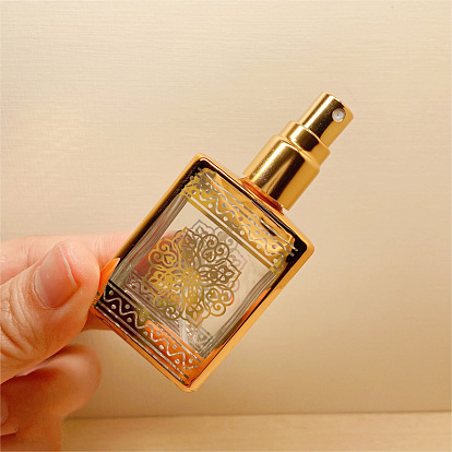 Botellas de spray de bomba de vidrio con patrón floral, botella recargable de perfume