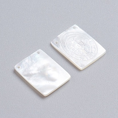 Natural White Shell Mother of Pearl Shell Pendants, Rectangle with Saint Benedict Medal