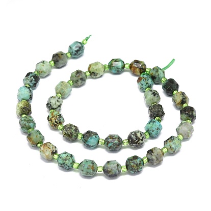 Natural African Turquoise(Jasper) Beads Strands, with Seed Beads, Faceted, Bicone, Double Terminated Point Prism Beads